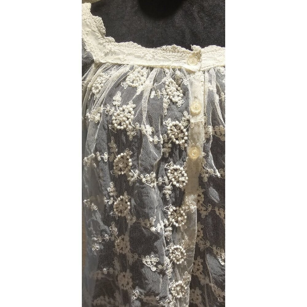 Ultra Pink Women's Whimsey Cottagecore Sheer Lace Floral Button-Front Blouse M - Picture 5 of 6